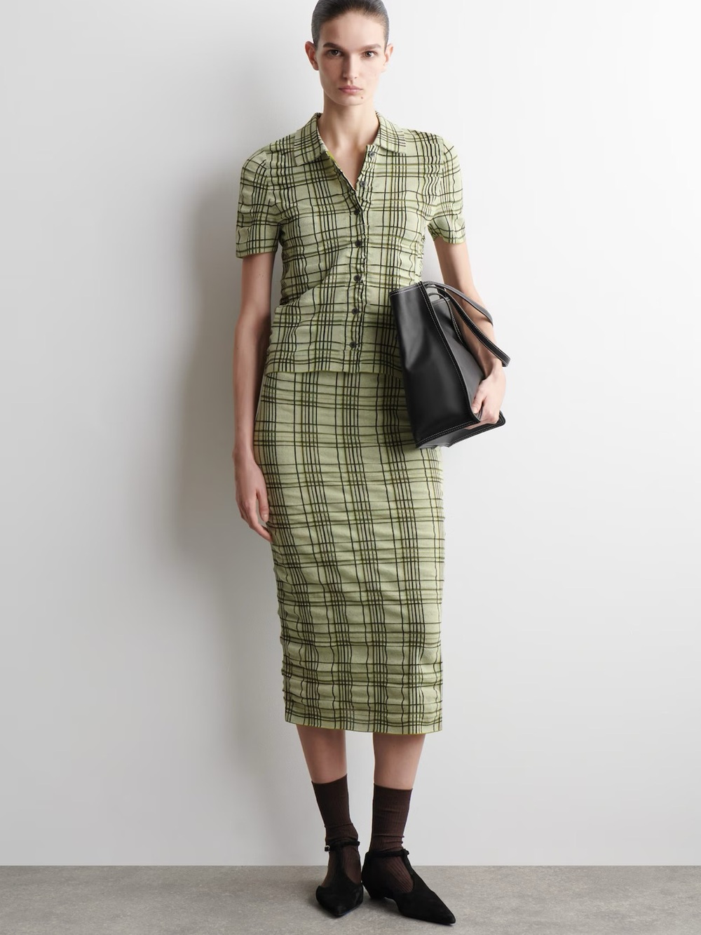 NWT (size small) COS CHECKED COTTON-JACQUARD MIDI SKIRT